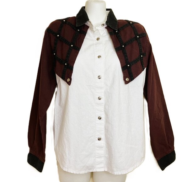 Roughrider Women's Western Shirt Shoulder Overlay Lattice Detail Vintage 90s - Picture 2 of 8
